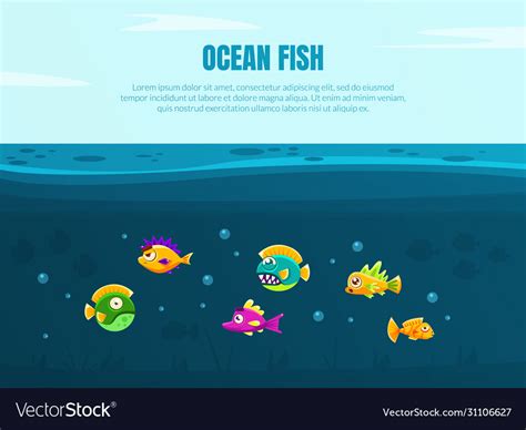 Ocean fish banner template with cute colorful Vector Image