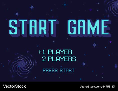 Pixel art start game screen retro 8 bit space Vector Image