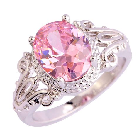 AAA CZ Lab Jewelry HandMade Pink Topaz Gems 18K White Gold Plated ...