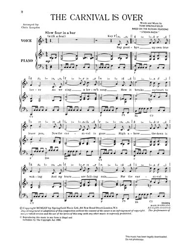 The Carnival Is Over Sheet Music by Tom Springfield | nkoda | Free 7 ...