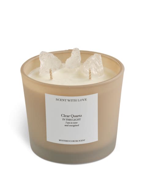 Scented Candle Mysterious Musk with Clear Quartz Crystals