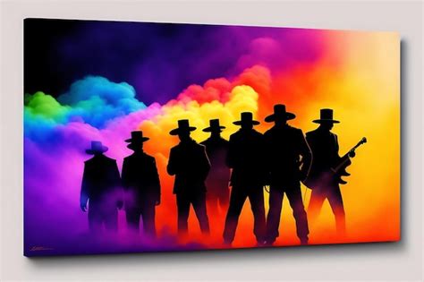 Premium Photo | Silhouette of gang of droogs in front of colorful rainbow lights with smoke ...