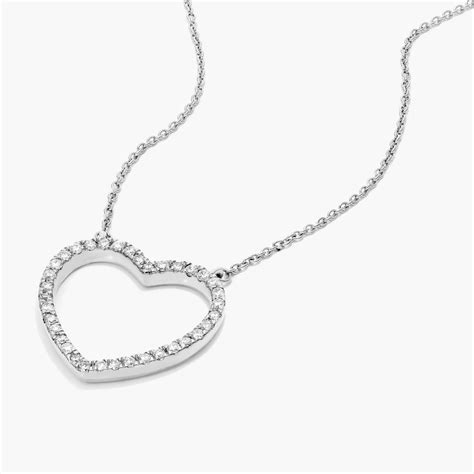 14K White Gold Open Heart Diamond Necklace-81681w14