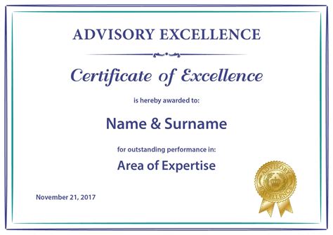 Printed Certificate of Excellence - Advisory Excellence