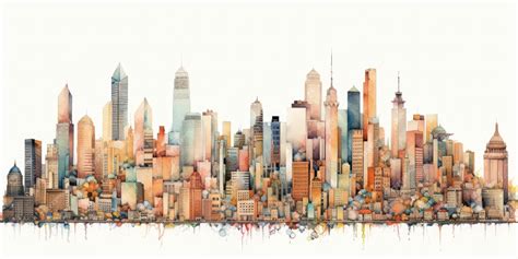 Premium AI Image | city skyline color pencil drawing on white ...