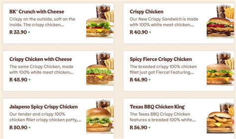 Burger King Menu Prices South Africa