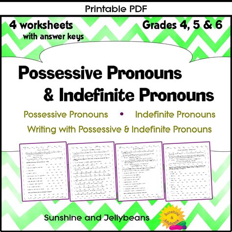 Possessive & Indefinite Pronouns - 4 worksheets - Grades 4-5-6 | Made By Teachers