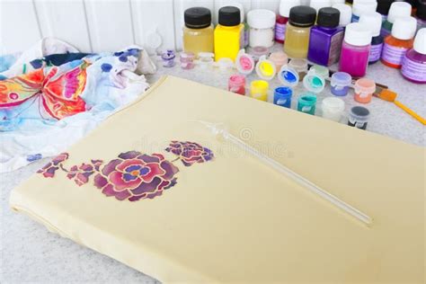 Batik Process: Artist Paints on Fabric, Batik Painting Stock Photo - Image of modern, fabric ...