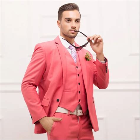 Ltalian Luxury Mens Pink Suits Jacket Pants Formal Dress Men Suit Set ...