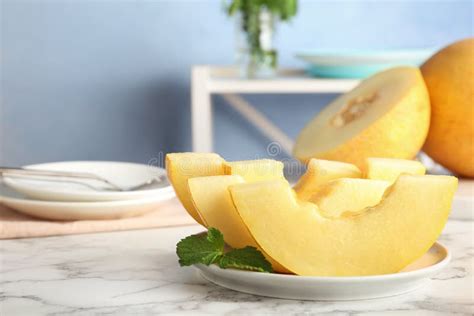 Plate with Fresh Delicious Melon Slices Stock Image - Image of ...