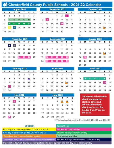 Chesterfield County Public Schools Calendar 2021-2022