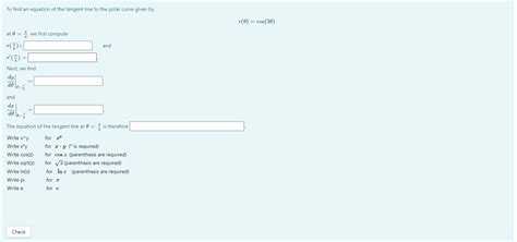 Solved To find an equation of the tangent line to the polar | Chegg.com