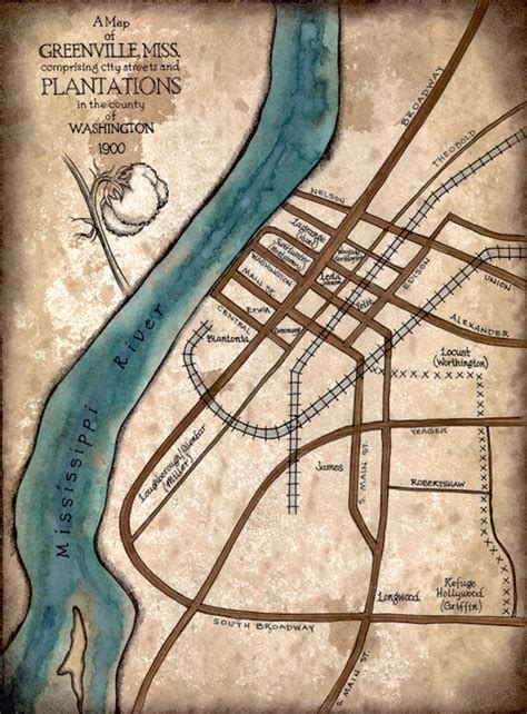 Greenville MS Map Art c.1900 11 x 15 | Etsy