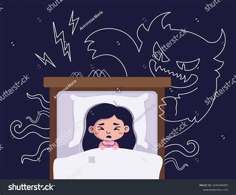 Nightmare Vector Illustration Frightened Girl Has Stock Vector (Royalty ...