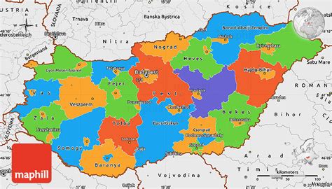 Political Simple Map of Hungary, single color outside, borders and labels