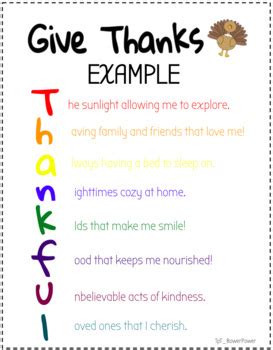 GIVE THANKS_ Acrostic Poem by BowerPower | Teachers Pay Teachers