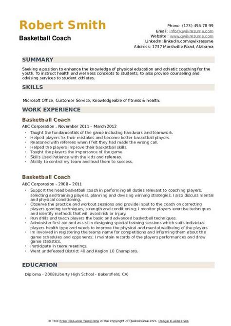 Basketball Coach Resume Samples | QwikResume