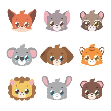 Cute animal faces in pastel coloring 532562 Vector Art at Vecteezy