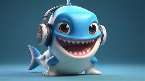 Premium AI Image | A shark with headphones on and a headphones around his ears.