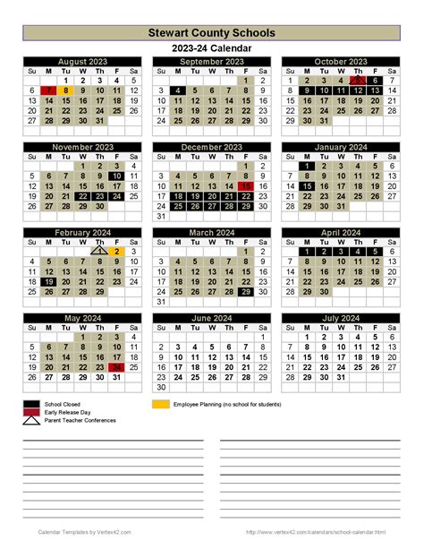 Stewart County Schools Calendar 2023-2024 in PDF