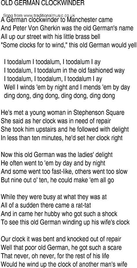 Irish Music, Song and Ballad Lyrics for: Old German Clockwinder