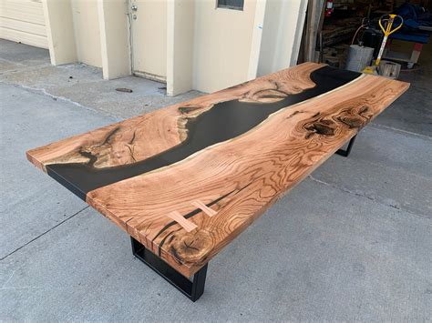 Red Oak Epoxy River Dining Table 333 - KC Custom Hardwoods