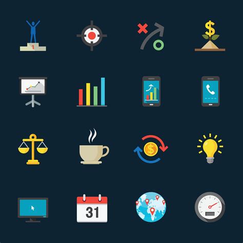 Business and Finance Icons with Black Background 7770715 Vector Art at ...