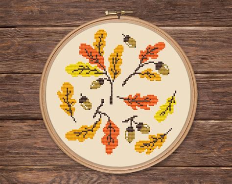 Fall cross stitch pattern PDF autumn modern floral woodland | Etsy