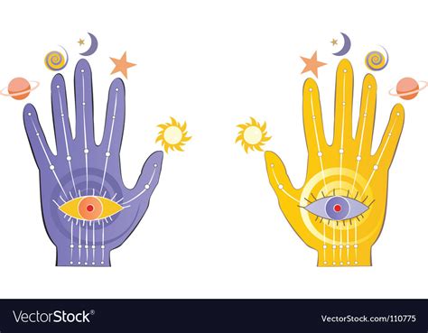 Palms with psychic symbols Royalty Free Vector Image