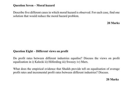 Solved Question Seven - Moral hazard Describe five different | Chegg.com