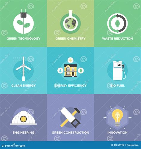 Green Technology And Innovations Flat Icons Set Stock Illustration ...