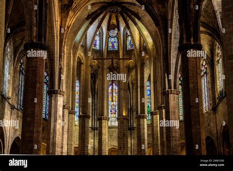 Interior of the Gothic Basilica of Santa Maria del Mar (Barcelona, Catalonia, Spain) ESP ...