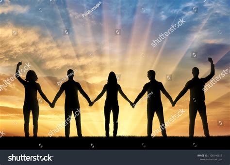 Silhouette Group Happy People Five People Stock Illustration 1100146616 ...