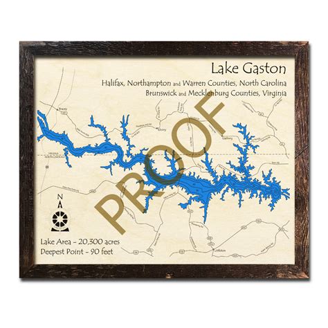 Lake Gaston, NC 3D Wood Map