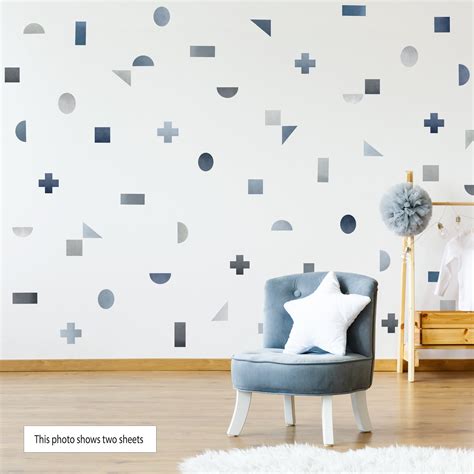 Geometric Watercolor Decals, Gray Blue Wall Decals, Peel and Stick ...