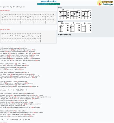 Chord: Independence Day - Bruce Springsteen - tab, song lyric, sheet, guitar, ukulele | chords.vip