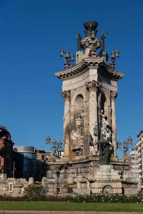 Barcelona, Spain, 2022 - Plaza de Espana fountain with National Palace in background, Barcelona ...