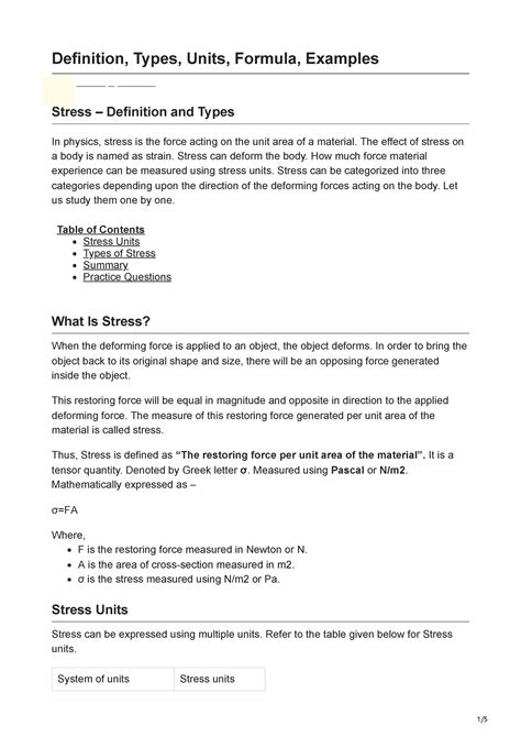 All about Stress - Definition, Types, Units, Formula, Examples Stress – Definition and Types In ...