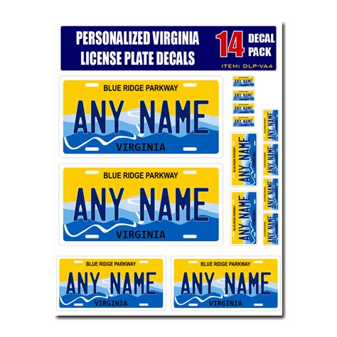 Personalized Virginia License Plate Decals - Stickers Version 4