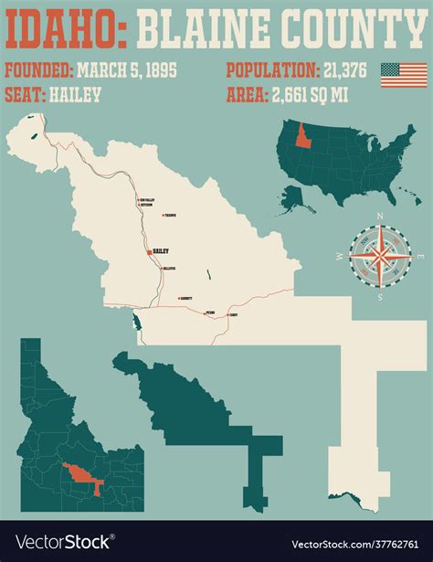 Map blaine county in idaho Royalty Free Vector Image