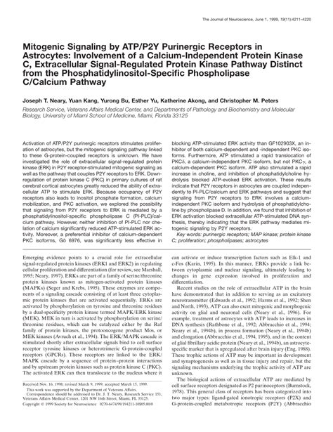 (PDF) Mitogenic Signaling by ATP/P2Y Purinergic Receptors in Astrocytes: Involvement of a ...