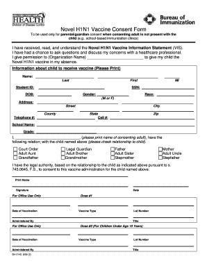 Fillable Online Novel H1N1 Vaccine Consent Form Fax Email Print - pdfFiller