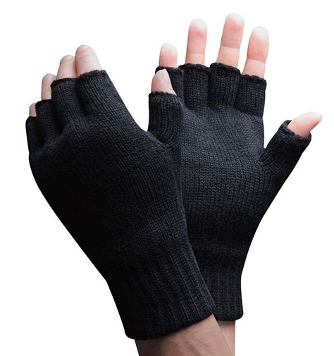 Mens 3M Thinsulate 40 gram Thermal Insulated Winter Knit Black Fingerless Gloves | eBay