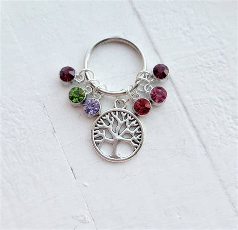 Birthstone Keychain-family Tree Keychain-personalized - Etsy