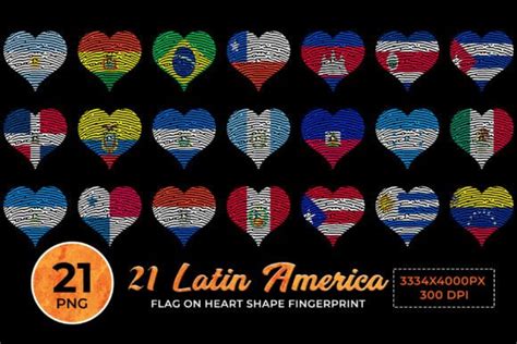 1 21 Latin America Flag Heart Shape Fingerprint Designs & Graphics