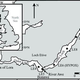 Map of Loch Etive with location of sampling sites. The loch is divided ...