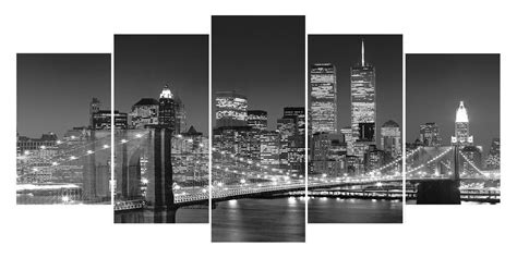 Black and White Canvas Wall Art Painting Framed Large Modern Prints 5 Panels Brooklyn Bridge ...