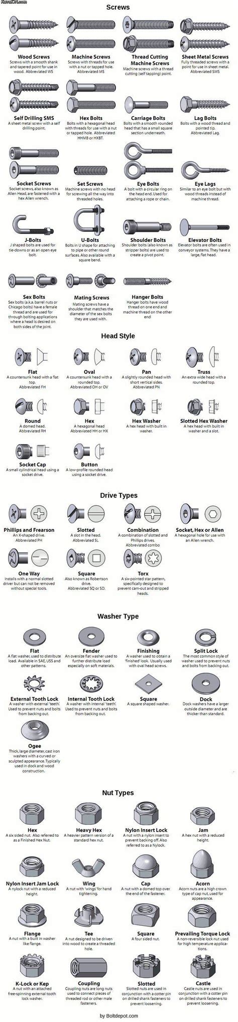 Different screw, head, washer, and nut types : r/coolguides