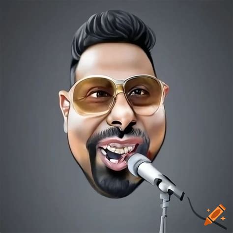 Detailed caricature of badshah singing on cover art on Craiyon