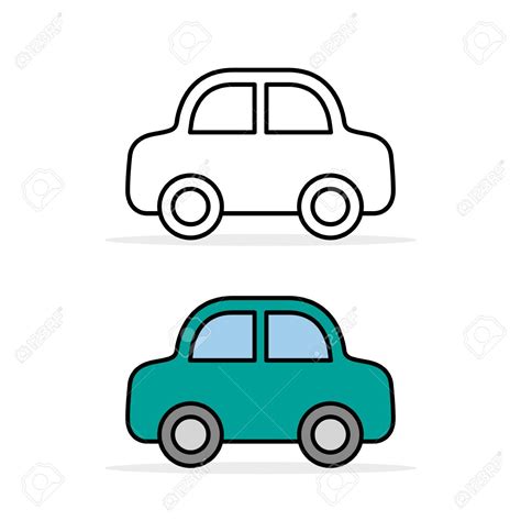 Car Icon Set, Outline And Color, Vector Line Flat Simple Cartoon ...